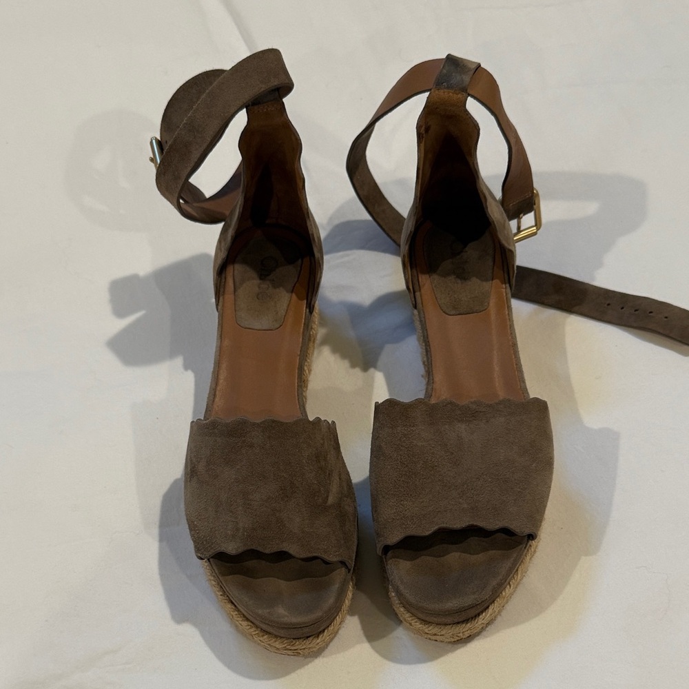 Chloe Brown Suede Platform Espadrilles, 40